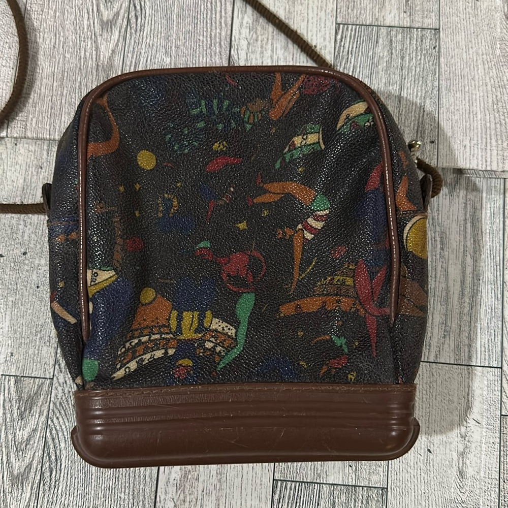 Vintage Piero Guidi Magic Circus Leather Trimmed Crossbody Handbag